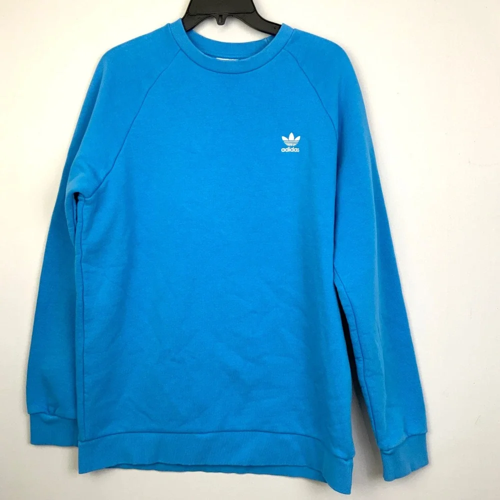 Adidas Essentials Large Bright Blue Trefoil Logo Embroidered CrewNeck Sweatshirt